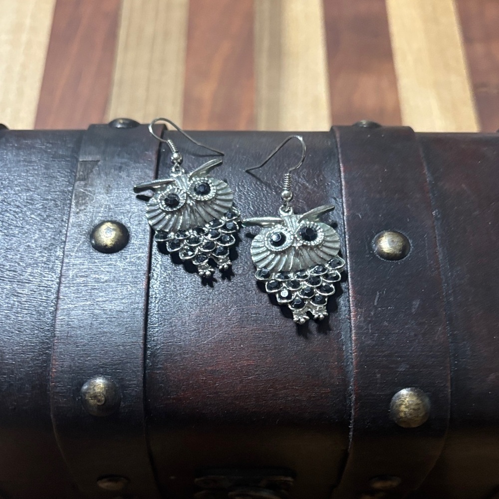 Elegant Silver Owl Dangle Earrings